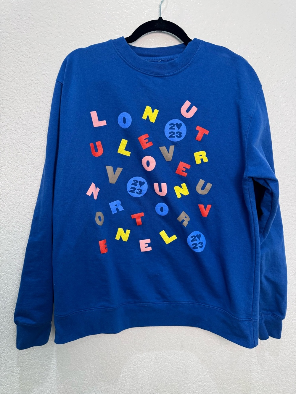 Harry Styles Love On Tour 2023 Alphabet Soup Crewneck Sweatshirt Blue Medium